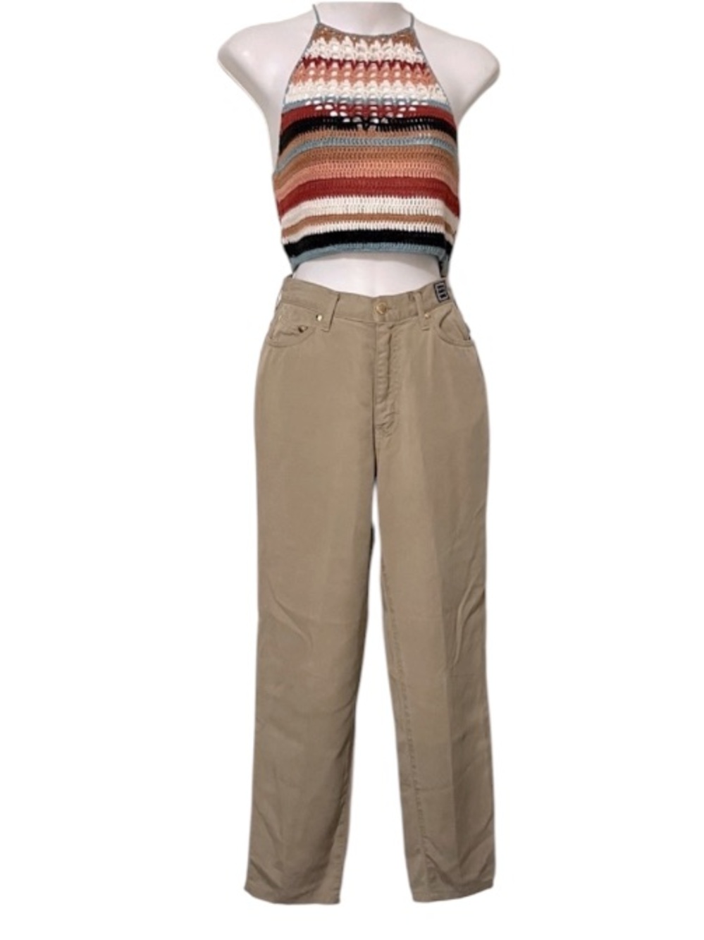 Women’s Vintage Votre Nom High Waisted Straight Dark Beige Tan Jeans Pants XS
